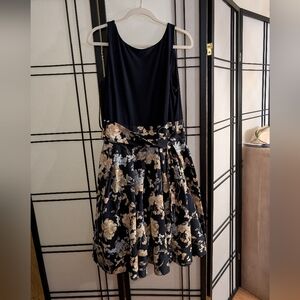 Ralph Lauren Navy Fit & Flare Dress with Floral Jacquard Bottom